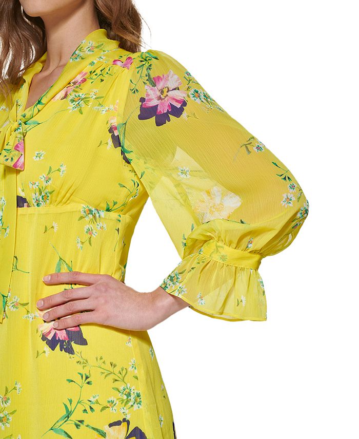 dkny tiered tie neck dress