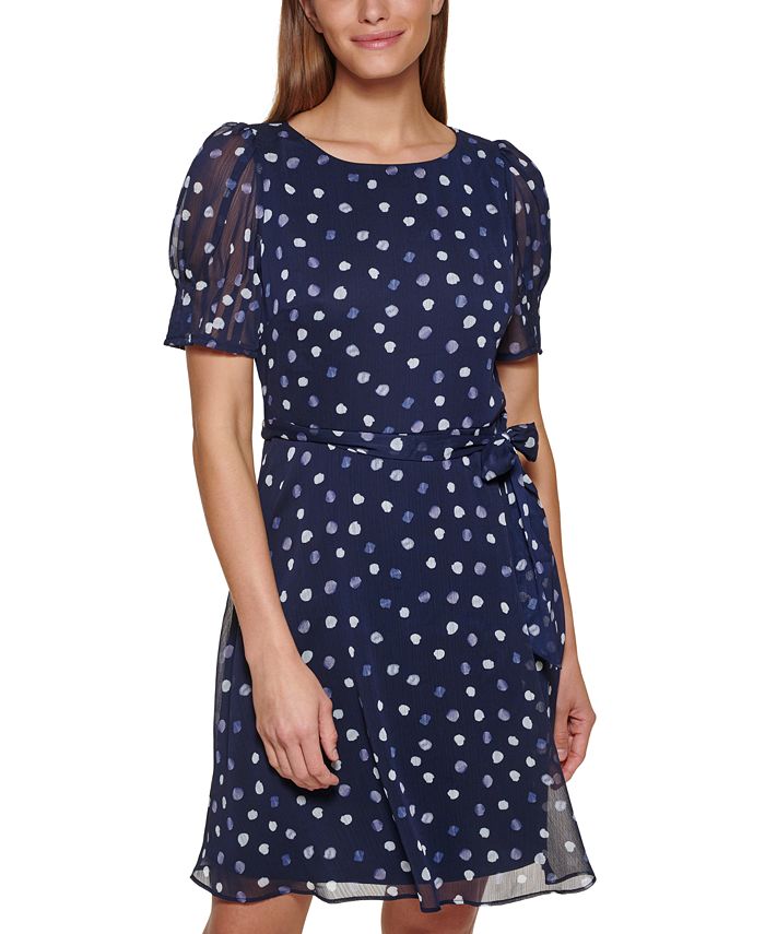 DKNY Petite PolkaDot PuffSleeve Dress Macy's