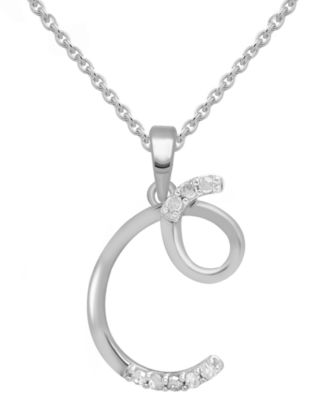 Macy's - Diamond Fancy Initial 18" Pendant Necklace (1/10 ct. t.w.) in Sterling Silver