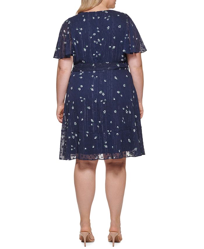 DKNY Plus Size V-Neck Clip Dot Dress - Macy's