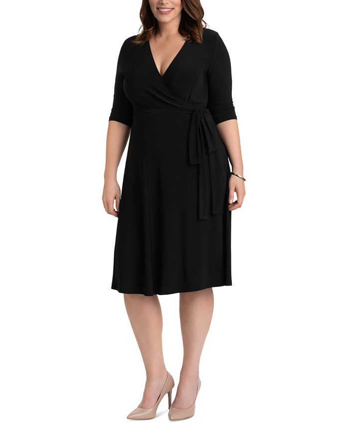 Kiyonna Plus Size Essential Wrap Dress with 3/4 Sleeves - Macy's