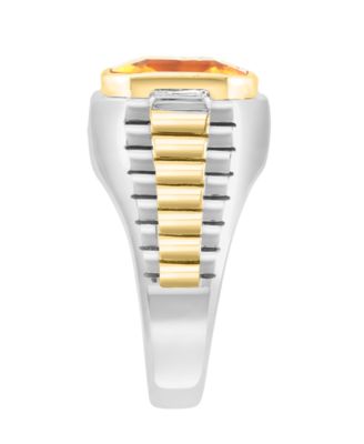 EFFY&reg; Men's Citrine (5-1/10 ct. t.w.) & White Topaz (1/10 ct. t.w.) Ring in Sterling Silver & 14k Gold-Plated Sterling Silver