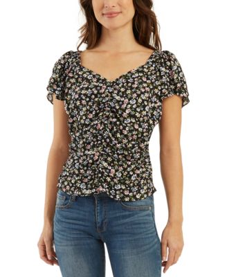 BCX - Juniors' Ruched Flutter-Sleeve Top