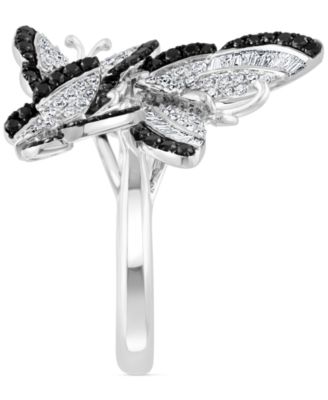 EFFY&reg; White Diamond (3/8 ct. t.w.) & Black Diamond (1/3 ct. t.w.) Butterfly Statement Ring in 14k White Gold