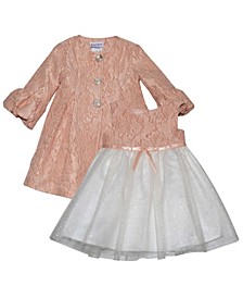 Baby Girls Jacquard Swing Coat and Tulle-Skirted Dress, 2 Piece Set