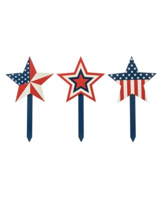 Wooden Patriotic Star Yard Stake, Set of 3