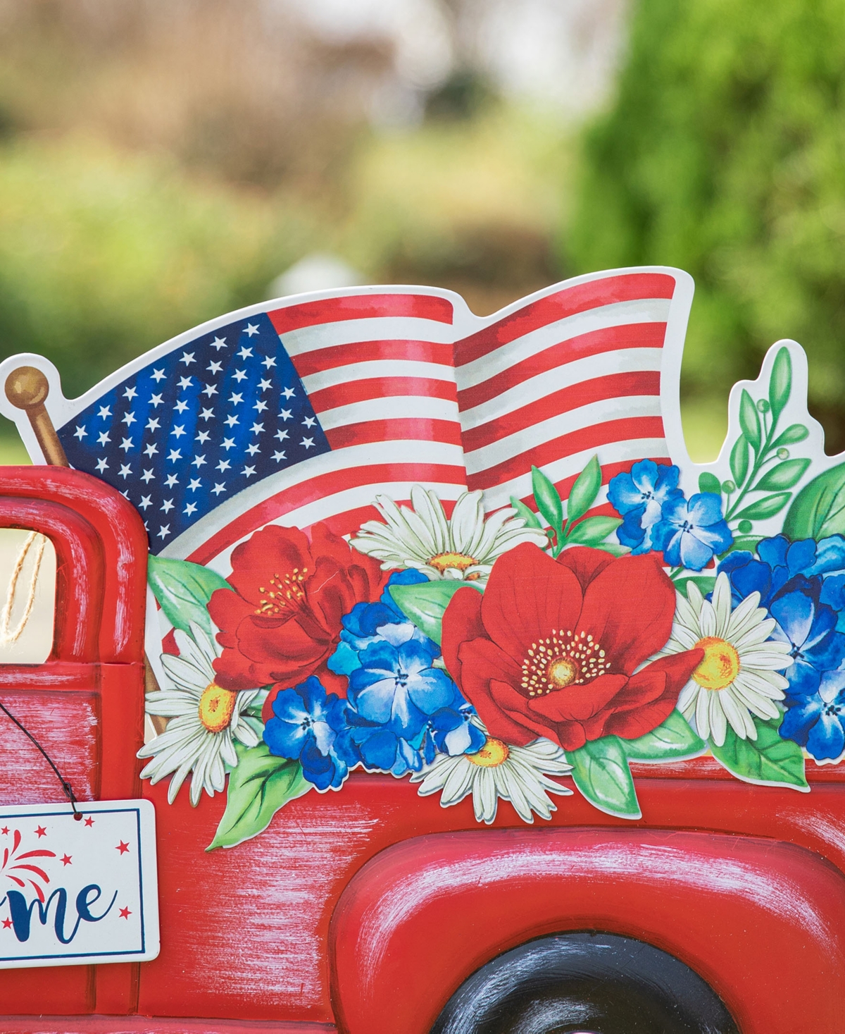 Glitzhome Metal Patriotic or Americana Truck Yard Stake or Wall Decor Kd, Two Function,