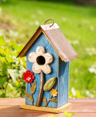 10.25" Retro Birdhouse with 3D Flowers
