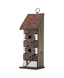 14.5" Distressed Birdhouse with 3D Rustic Flowers