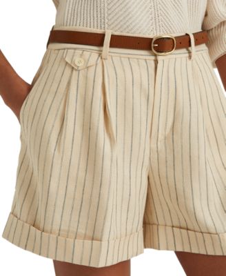 Lauren Ralph Lauren Striped Pleated Linen-Blend Shorts