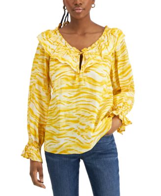 INC International Concepts - Printed Cotton Ruffled Blouse