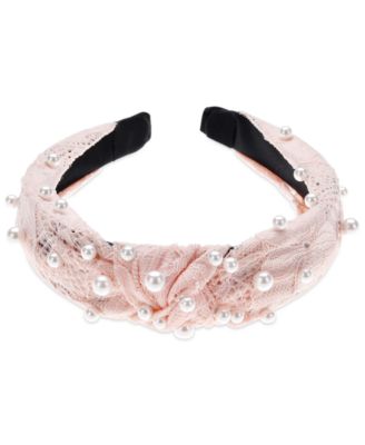 Photo 1 of INC International Concepts Imitation Pearl Dotted Pink Lace Knotted Headband