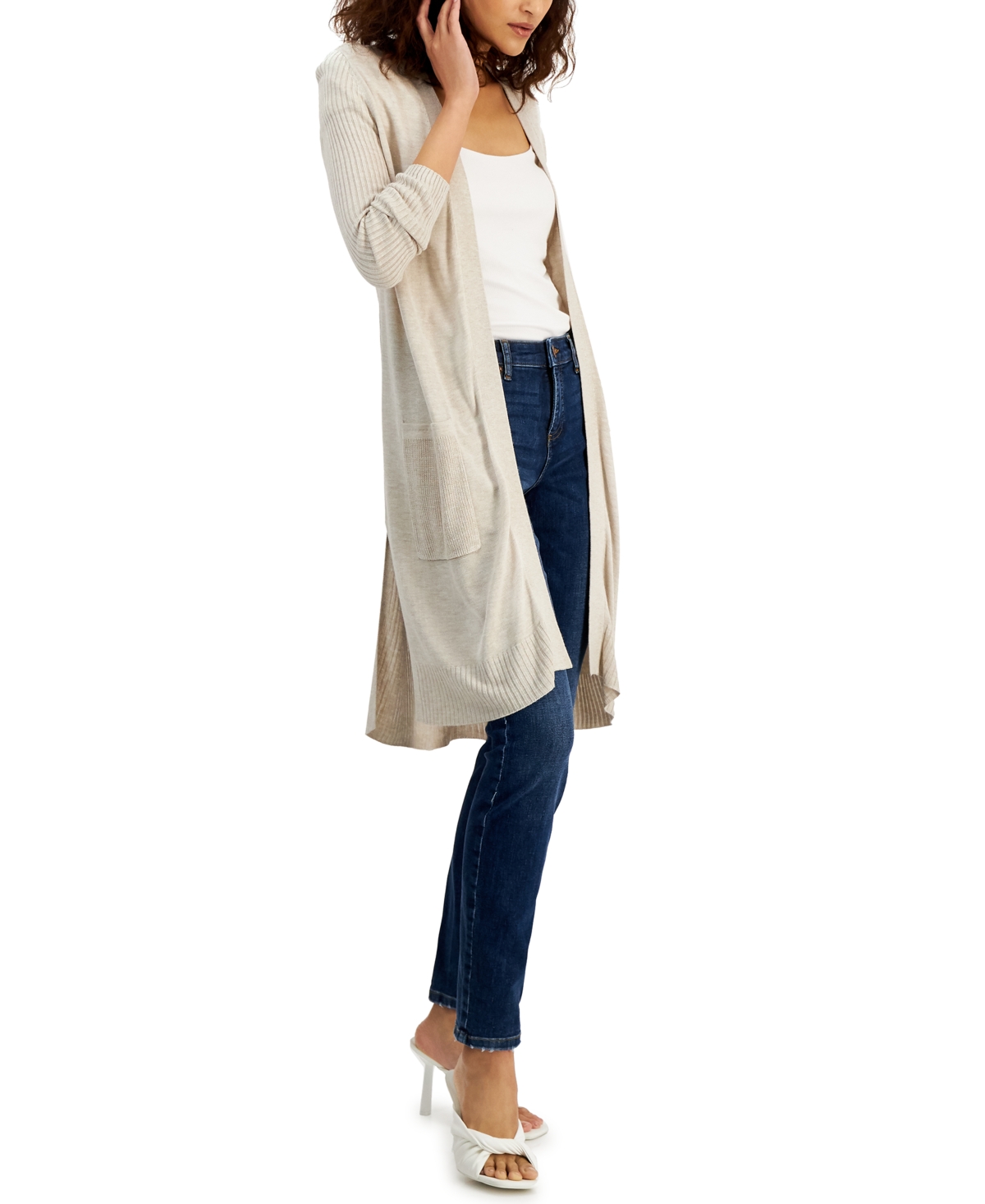 Inc International Concepts Women's Ribbed Cardigan, Created For Macy's In Heather Oatmeal