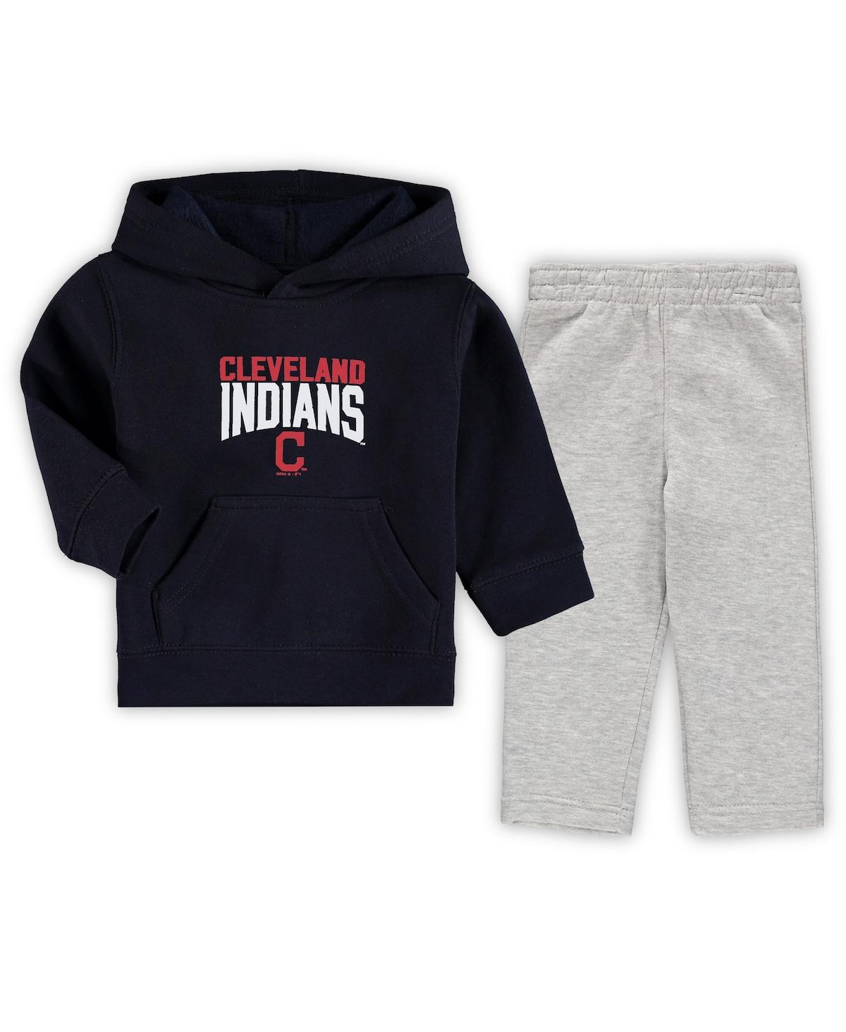 Outerstuff Kids' Toddler Boys Navy, Heathered Gray Cleveland Indians Fan Flare Fleece Hoodie And Pants Set In Navy,heathered Gray