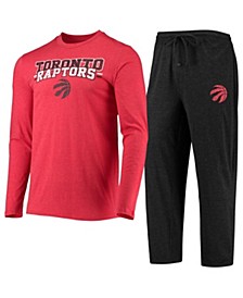 Men's Black, Red Toronto Raptors Long Sleeve T-shirt and Pants Sleep Set