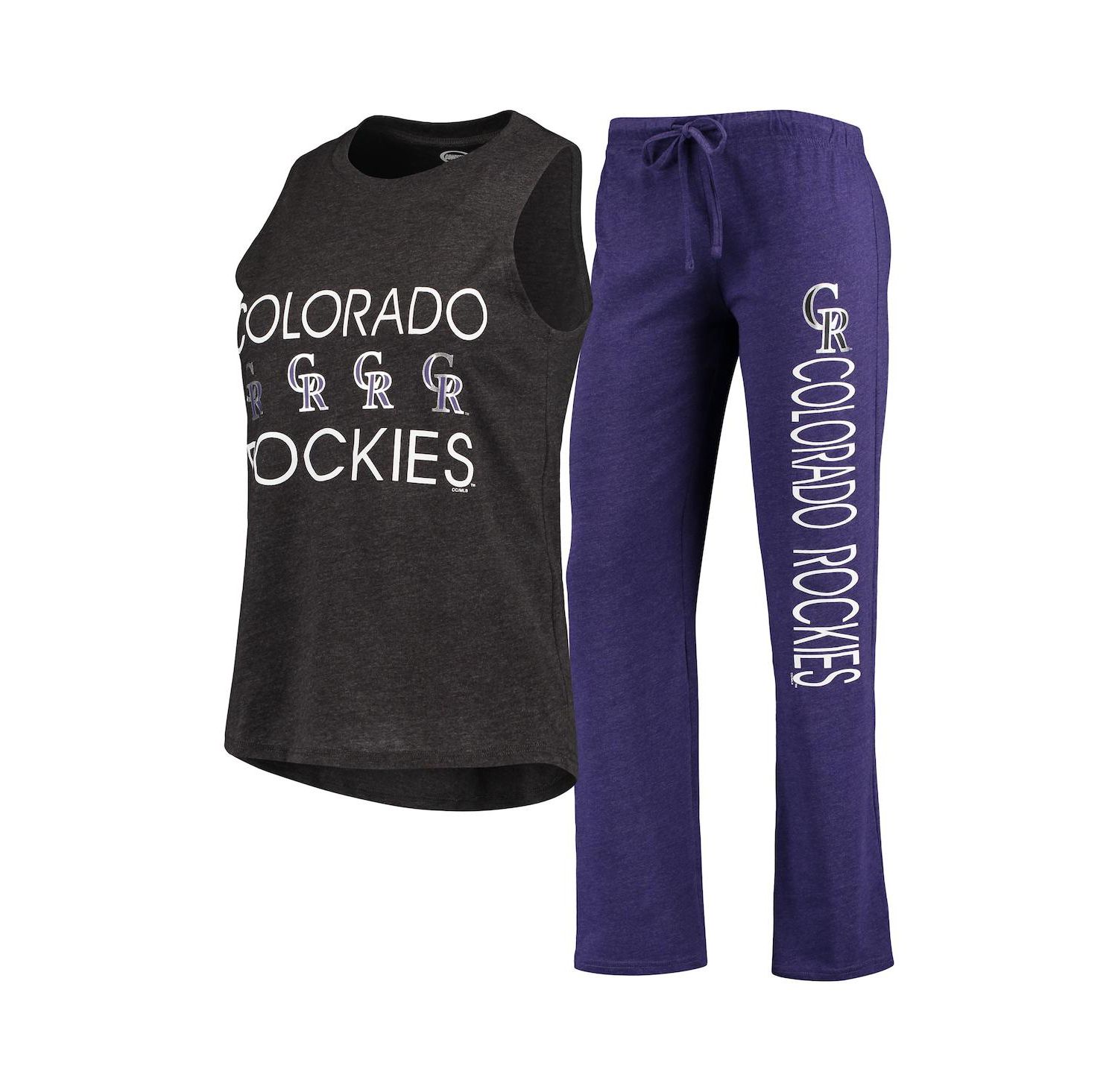 Women's Purple, Black Colorado Rockies Meter Muscle Tank Top and Pants Sleep Set