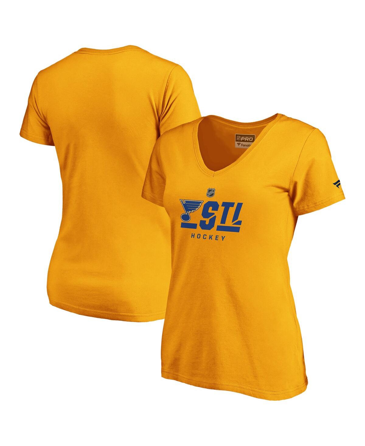 Women's FanaticsSt. Louis Blues Authentic Pro Secondary Logo V-Neck T-shirt - Gold
