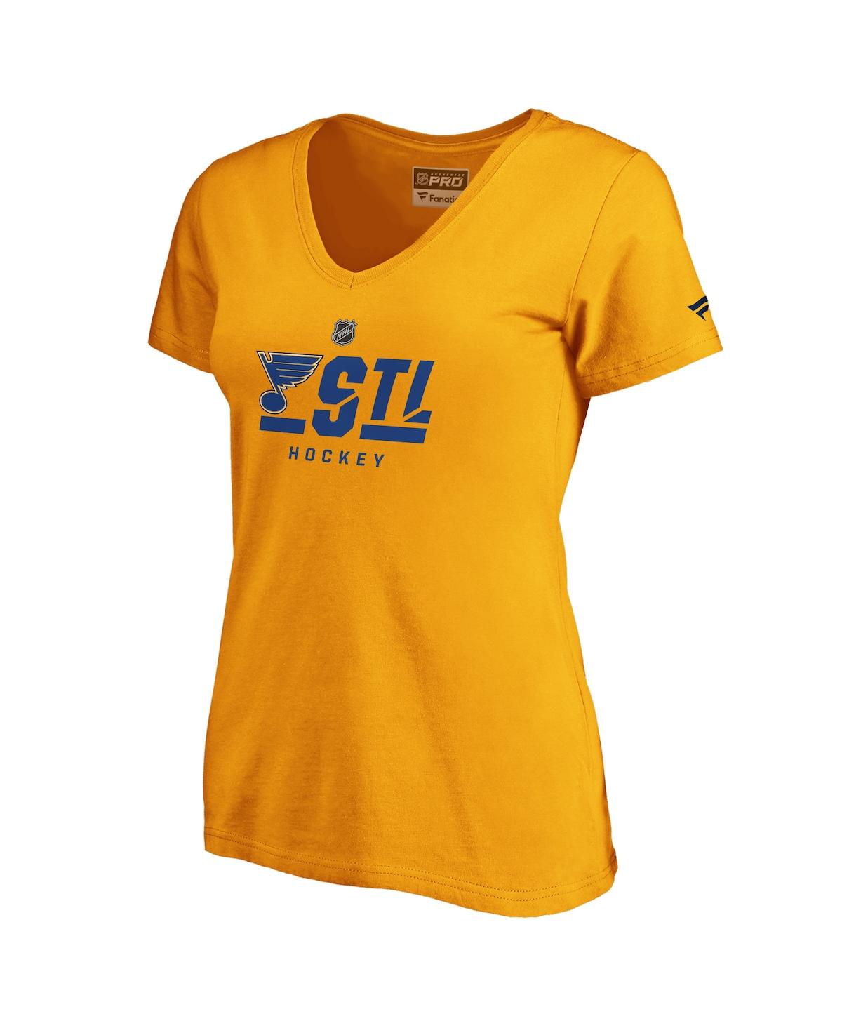 Women's FanaticsSt. Louis Blues Authentic Pro Secondary Logo V-Neck T-shirt - Gold