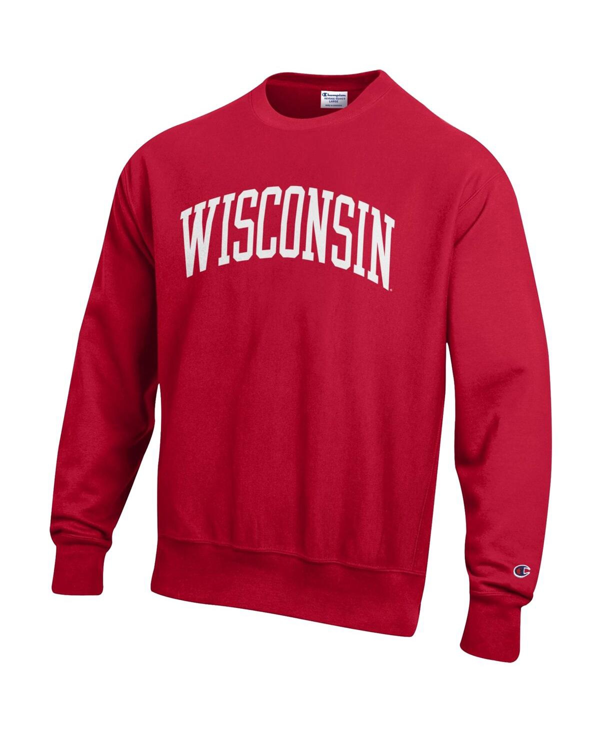 Shop Champion Men's  Red Wisconsin Badgers Arch Reverse Weave Pullover Sweatshirt