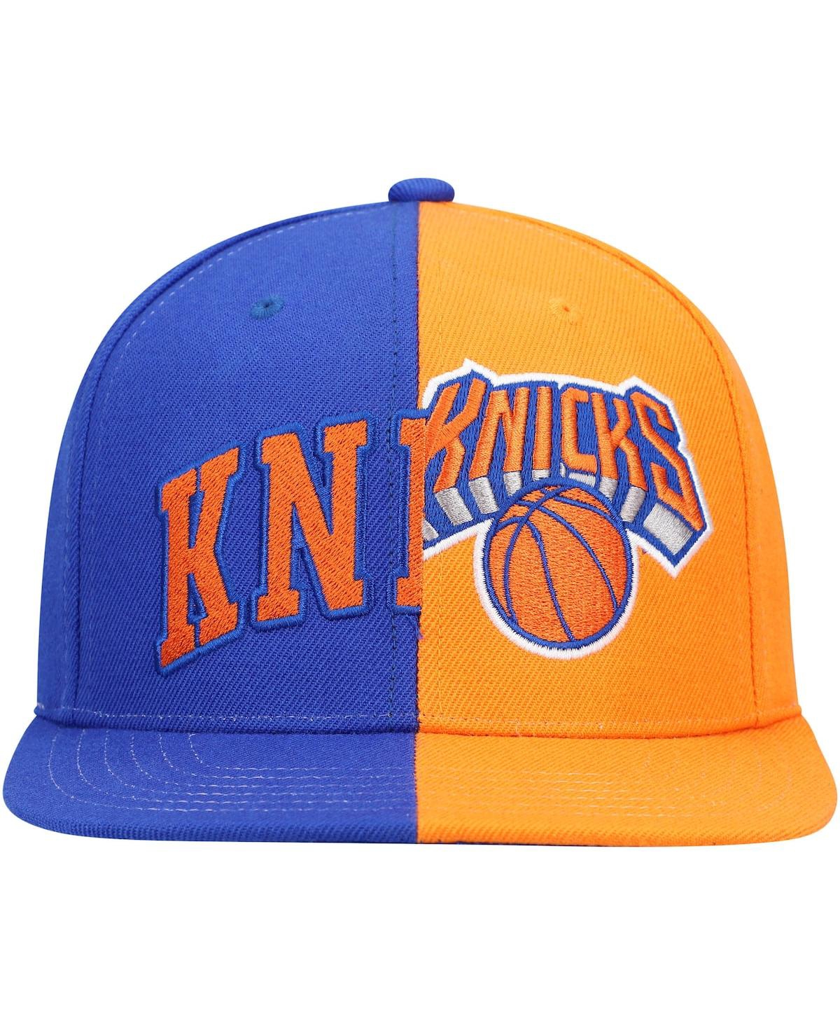 Men's Mitchell & Ness Orange New York Knicks Half and Half Snapback Hat - Orange