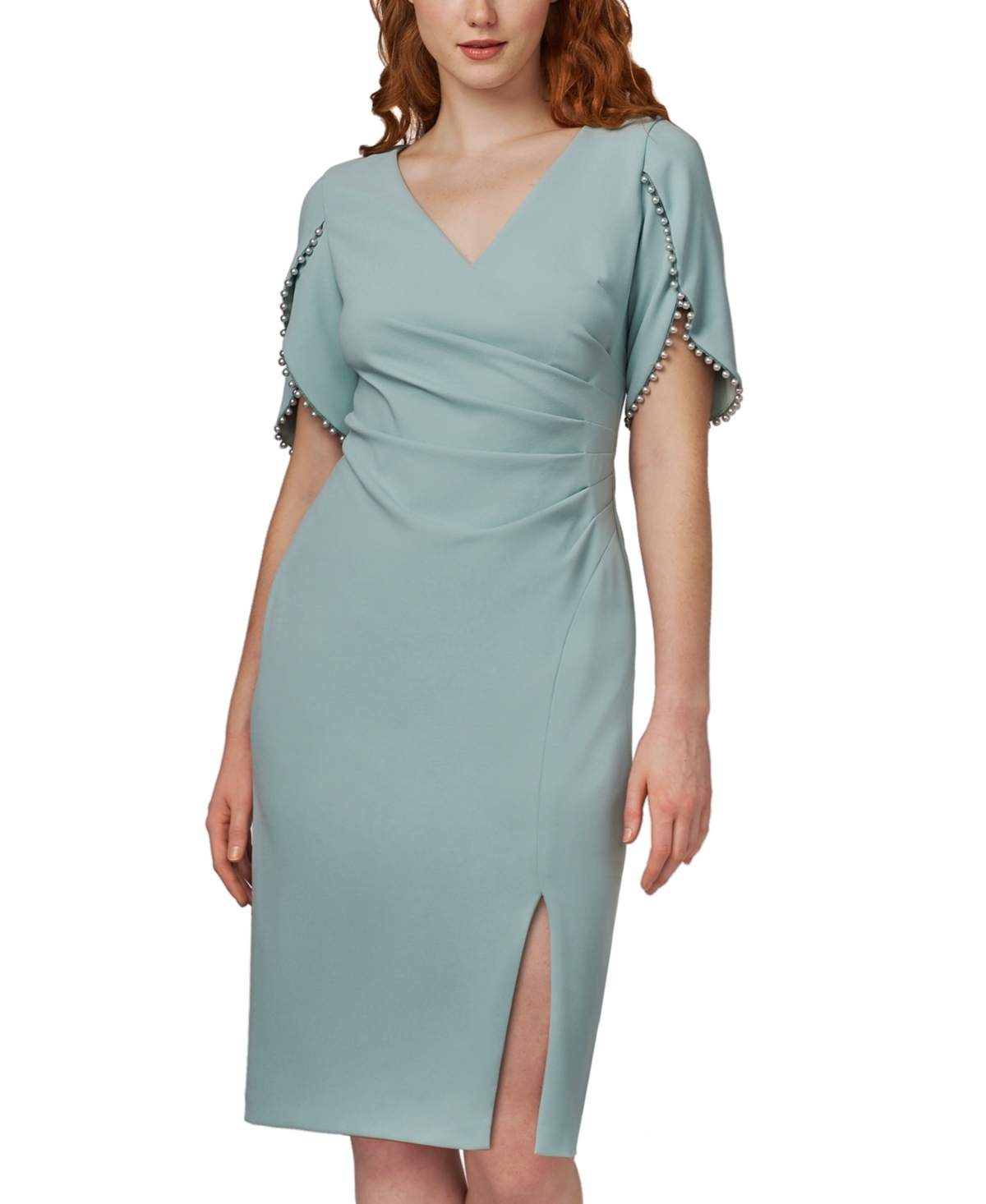 ADRIANNA PAPELL PEARL-TRIM COCKTAIL DRESS 