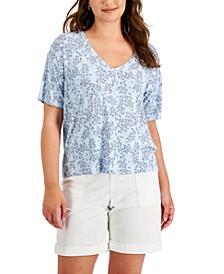 Women's Drop-Shoulder Floral-Print T-Shirt, Created for Macy's
