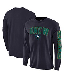 Men's Branded Navy UNC Wilmington Seahawks Distressed Arch Over Logo Long Sleeve T-shirt