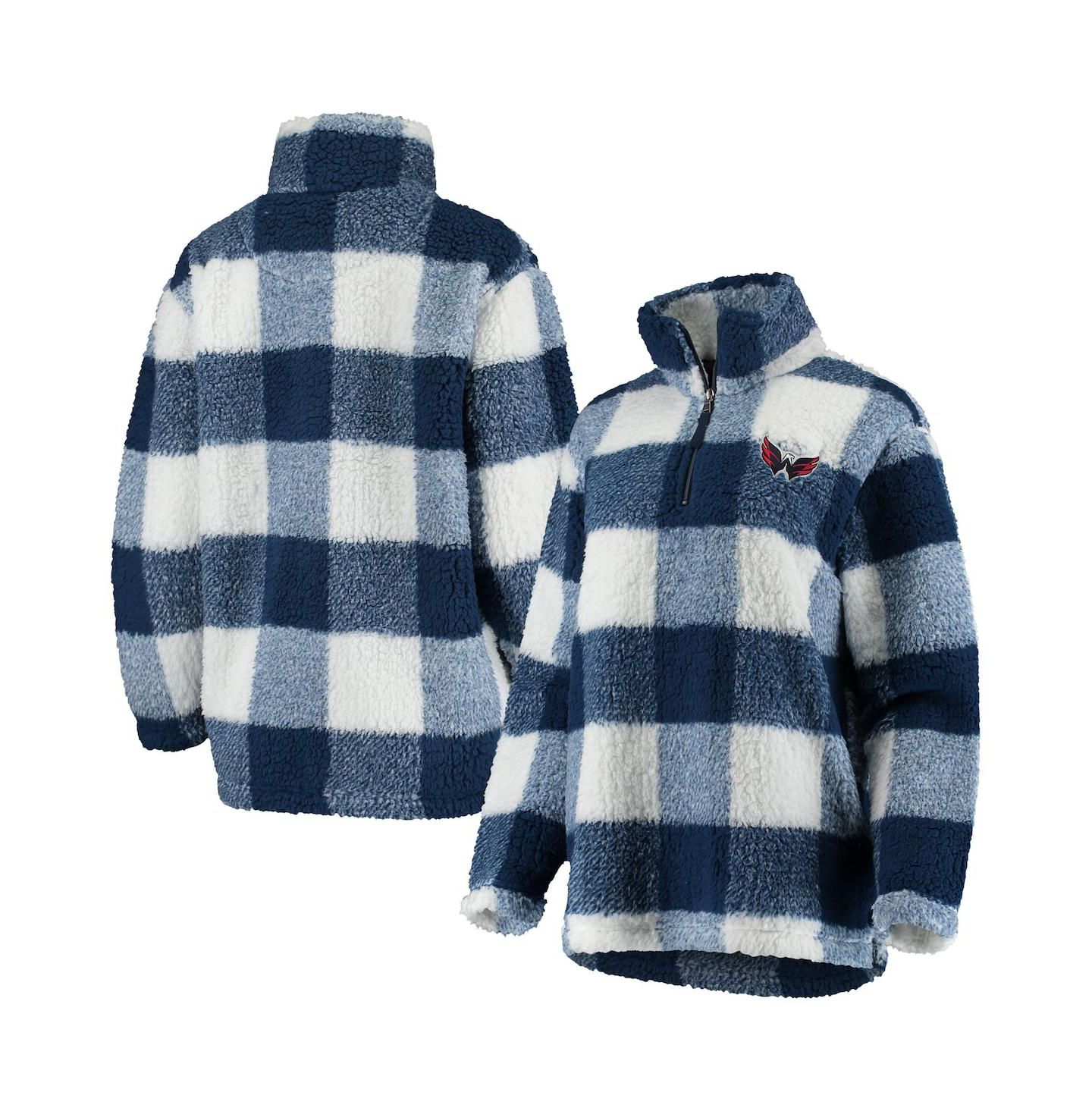 Женская куртка G-III 4Her by Carl Banks Navy, White Washington Capitals Plaid Sherpa Quarter-Zip — фото 1