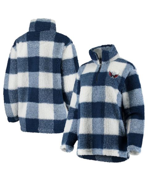 Женские куртки G-III 4Her by Carl Banks Women's Navy, White Washington Capitals Plaid Sherpa Quarter-Zip Jacket