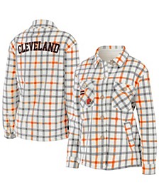 Women's Oatmeal and Orange Cleveland Browns Plaid Button-Up Shirt Jacket