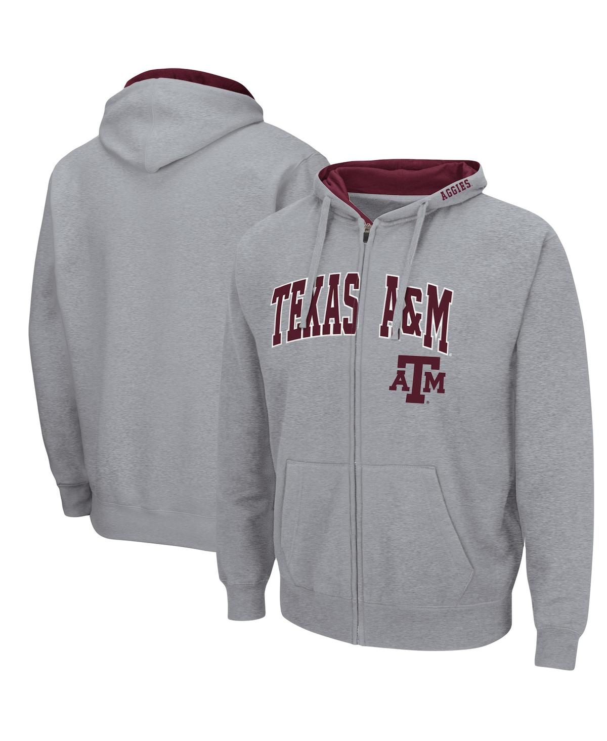 Men's Colosseum Heathered Gray Texas A M Aggies Arch Logo 3.0 Full-Zip Hoodie - Heathered Gray