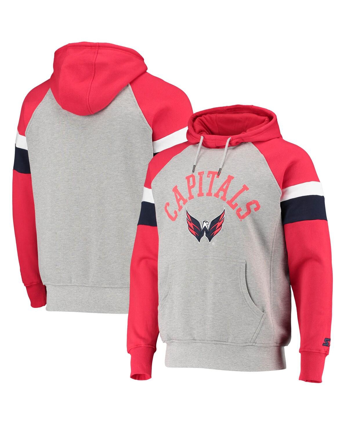Shop Starter Men's  Heathered Gray And Red Washington Capitals Homerun Raglan Pullover Hoodie In Heathered Gray,red