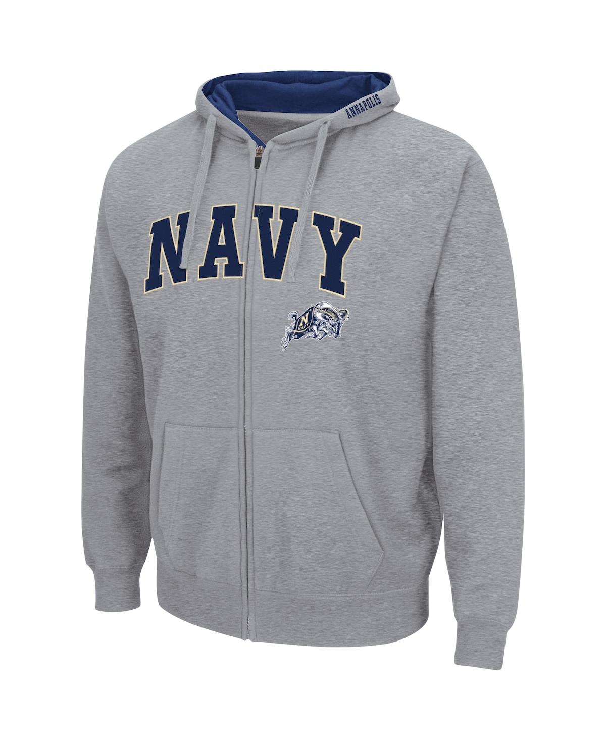 Shop Colosseum Men's  Heathered Gray Navy Midshipmen Arch Logo 3.0 Full-zip Hoodie