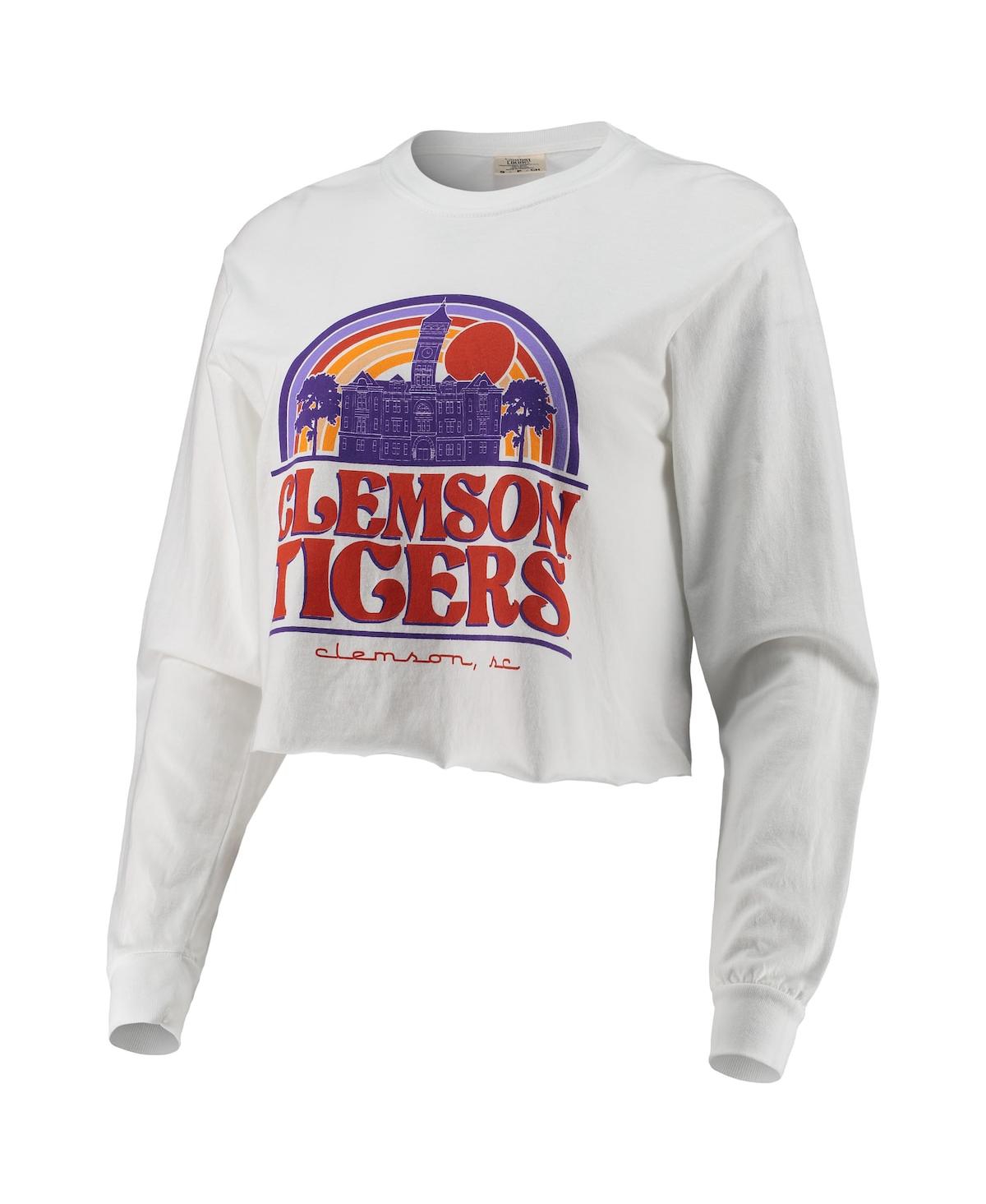 Women'sClemson Tigers Retro Campus Crop Long Sleeve T-shirt - White