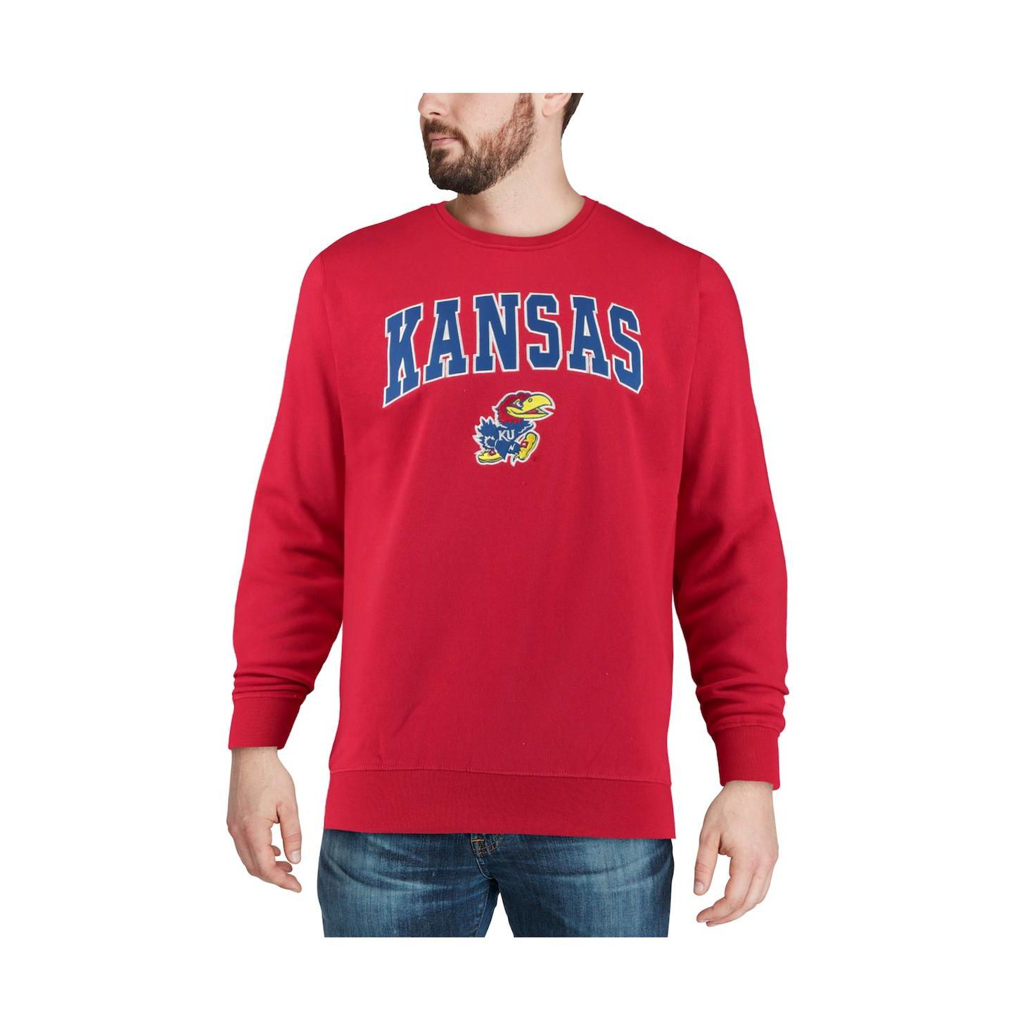 Мужская толстовка Colosseum Kansas Jayhawks Arch & Logo Crew Neck, цвет: Красный — фото 4