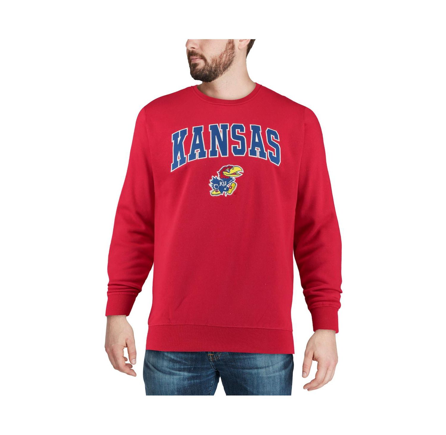 Men's Kansas Jayhawks Arch & Logo Crew Neck Sweatshirt