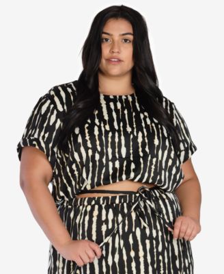 Bar III - Plus Size Printed Satin Crop Top