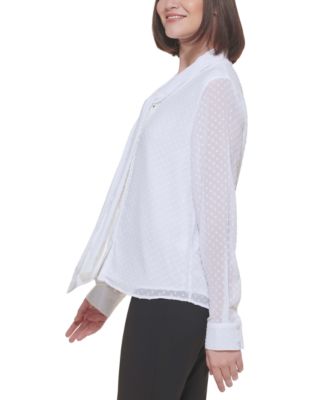 calvin klein long sleeve tie front blouse