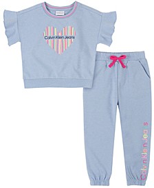 Baby Girls Short Sleeve Neon-Trim Terry Sweatsuit Set, 2 Piece