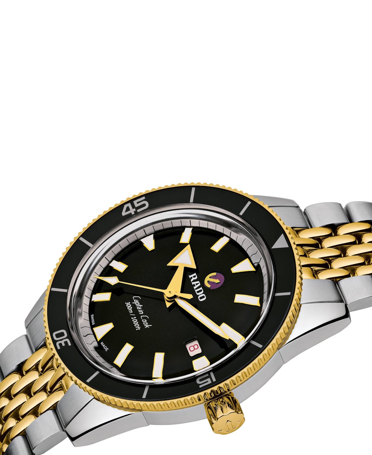 Shop Rado Men's Captain Cook Automatic Two-tone Stainless Steel Bracelet Watch 42mm In Black