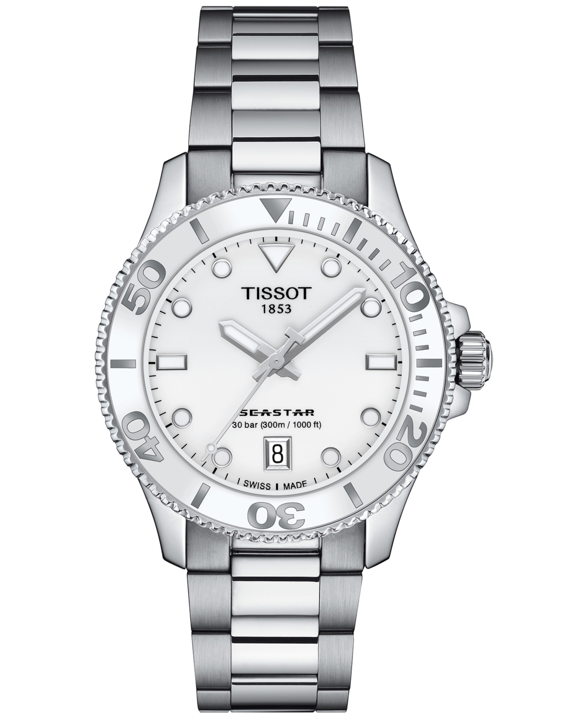 Tissot Unisex Seastar Silver-tone Stainless Steel Bracelet Watch 36mm In Grey