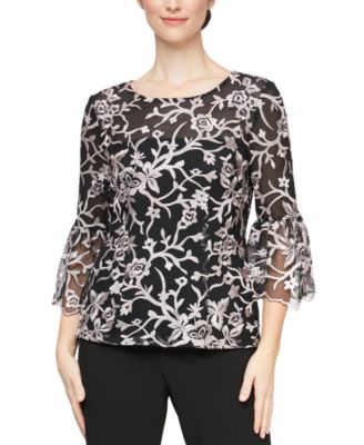 Alex Evenings - Embroidered Bell-Sleeve Top