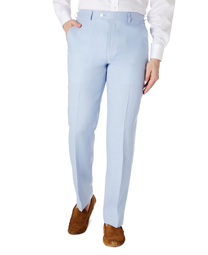 Essentials Mens Classic-fit Flat-Front Linen Pant 