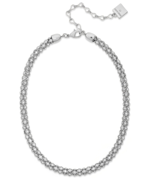 image of Anne Klein Silver-Tone Pave Accent Tubular Collar Necklace