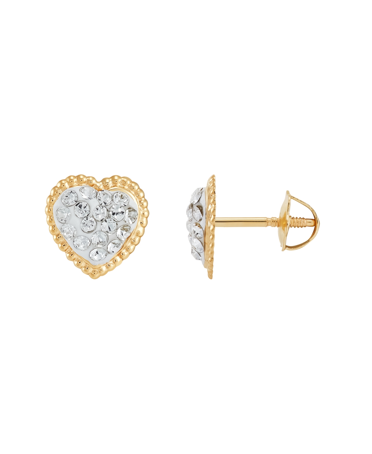 Macy's Kids' Children's Crystal Heart Stud Earrings In 14k Gold In Clear