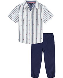Baby Boys Patterned Poplin Shirt and Twill Joggers, 2 Piece Set