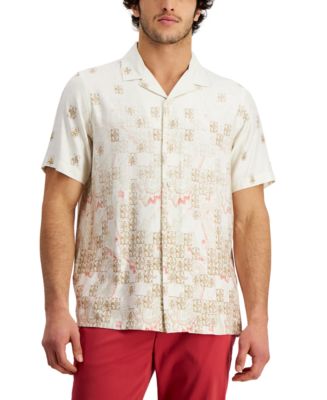 Club Room Men's Regular-Fit Paisley Tile-Print Camp Shirt, Created