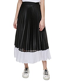 Colorblocked Pleated Midi Skirt