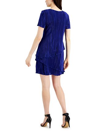 Connected Womens Short Sleeve Tiered Sheath Dress Blue Size 6petite