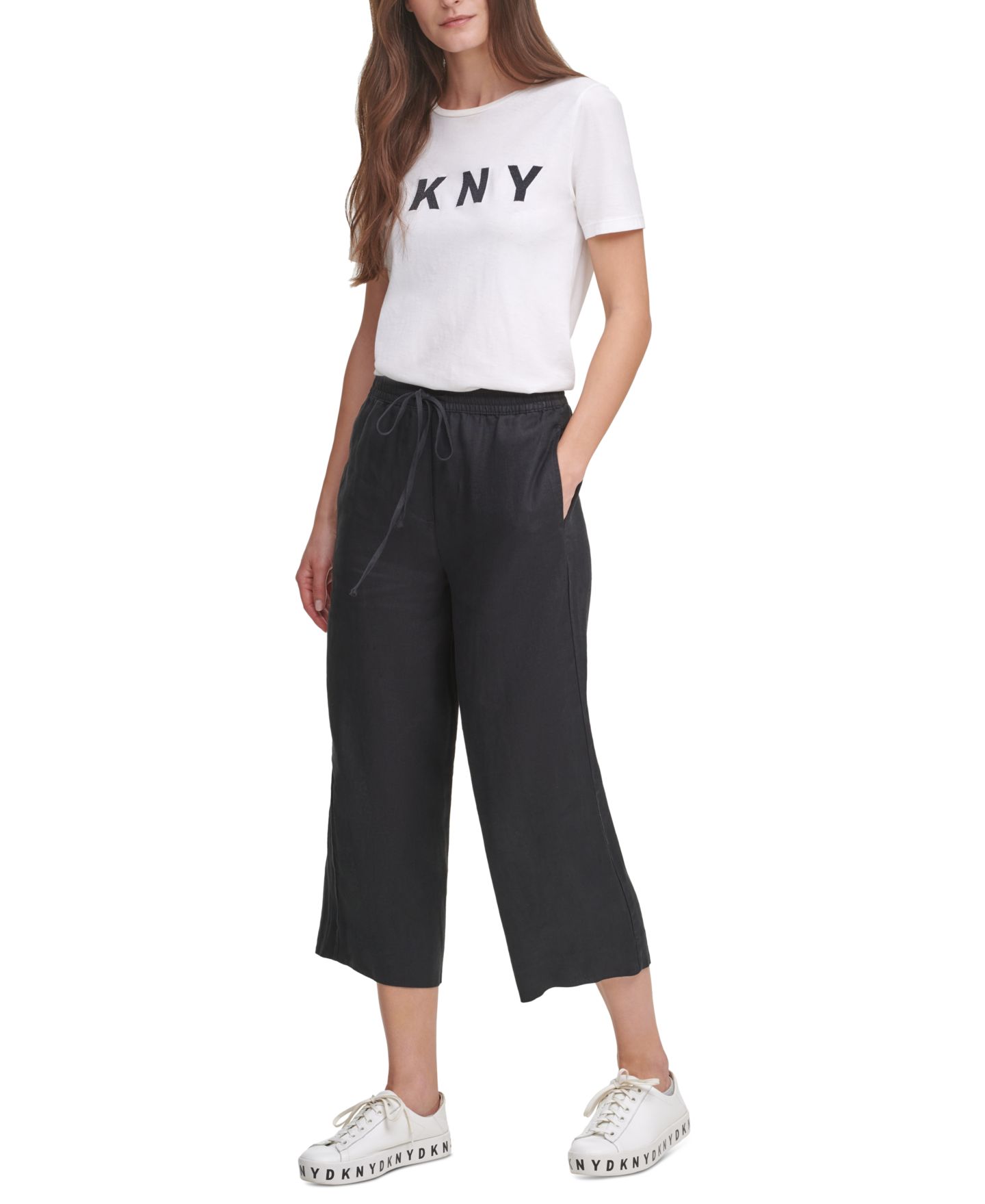 Женские брюки DKNY Pull-On Wide-Leg 100% Linen, цвет: Чёрный — фото 3